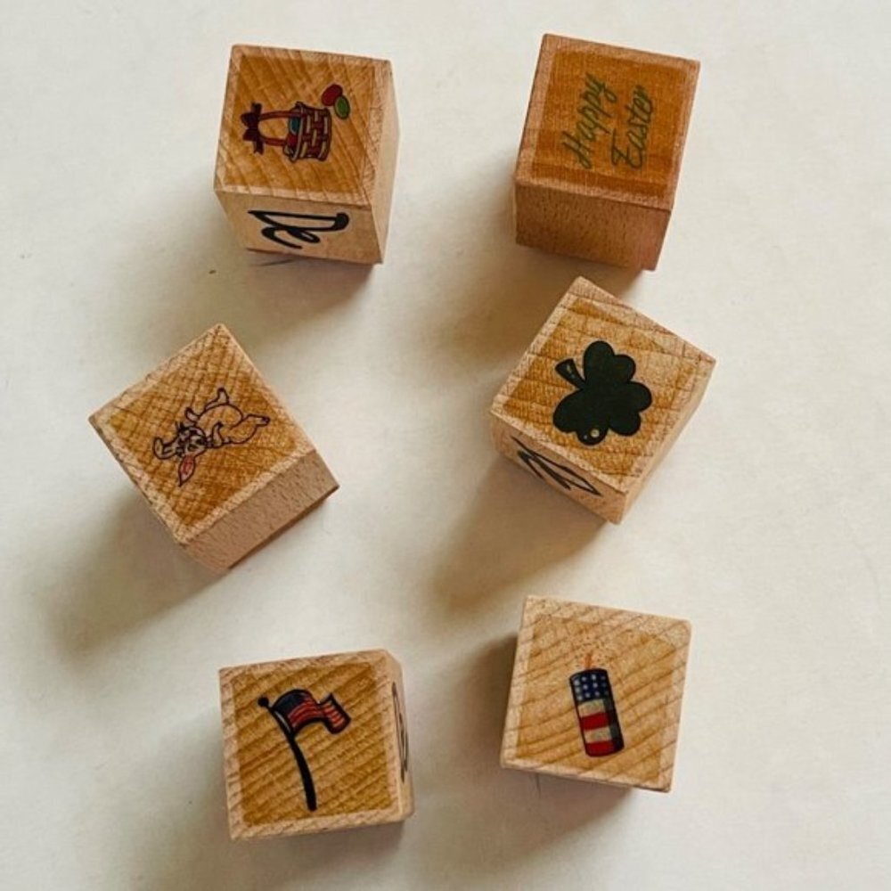 Holidays Wooden‎ Rubber Stamp Lot of 6 Easter St. Patrick Patriotic 4th of July